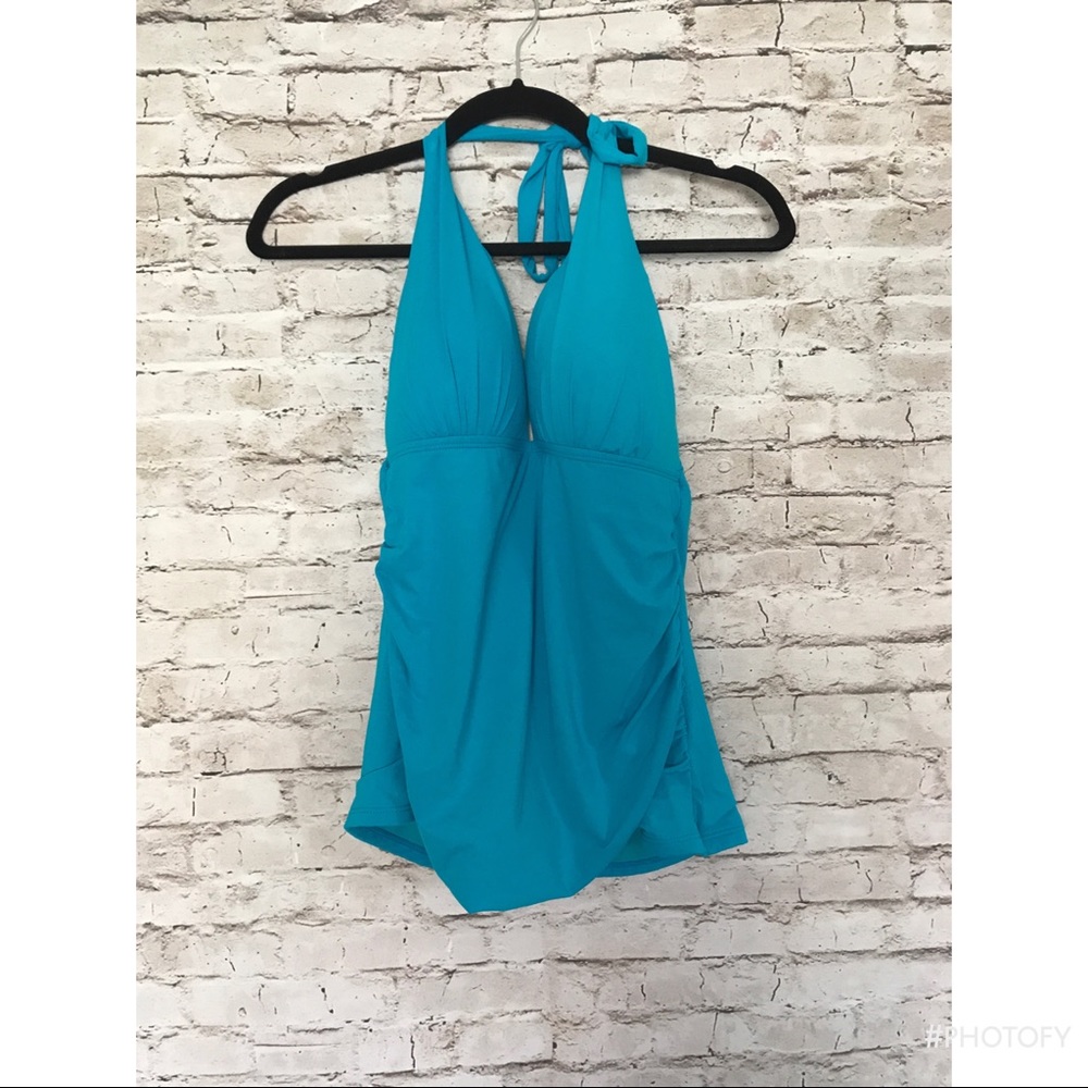 🛍Teal halter tankini with ruching🛍